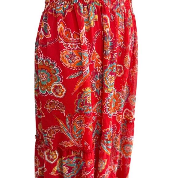 Rabbit Designs Womens Floral Red Maxi Ruffle Smocked Waist Peasant Dress NWT 10 - Picture 3 of 16
